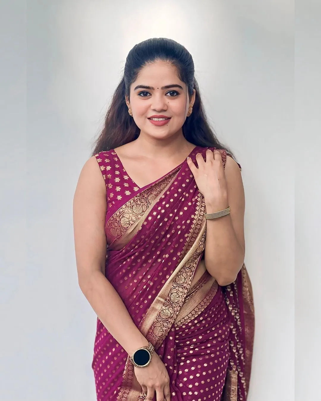 Maroon Cotton Saree with Zari Work for Wedding for Women