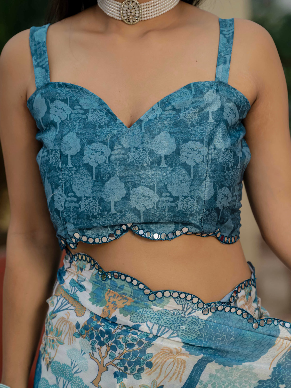 Floral Chinnon Ready to Wear Saree with Mirror Lace for Women