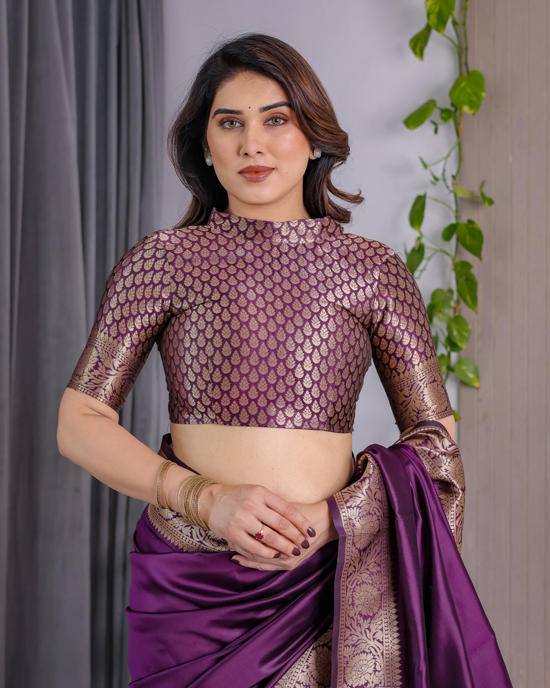 Royal Purple Banarasi Soft Silk Saree With Floral Zari Work for Women