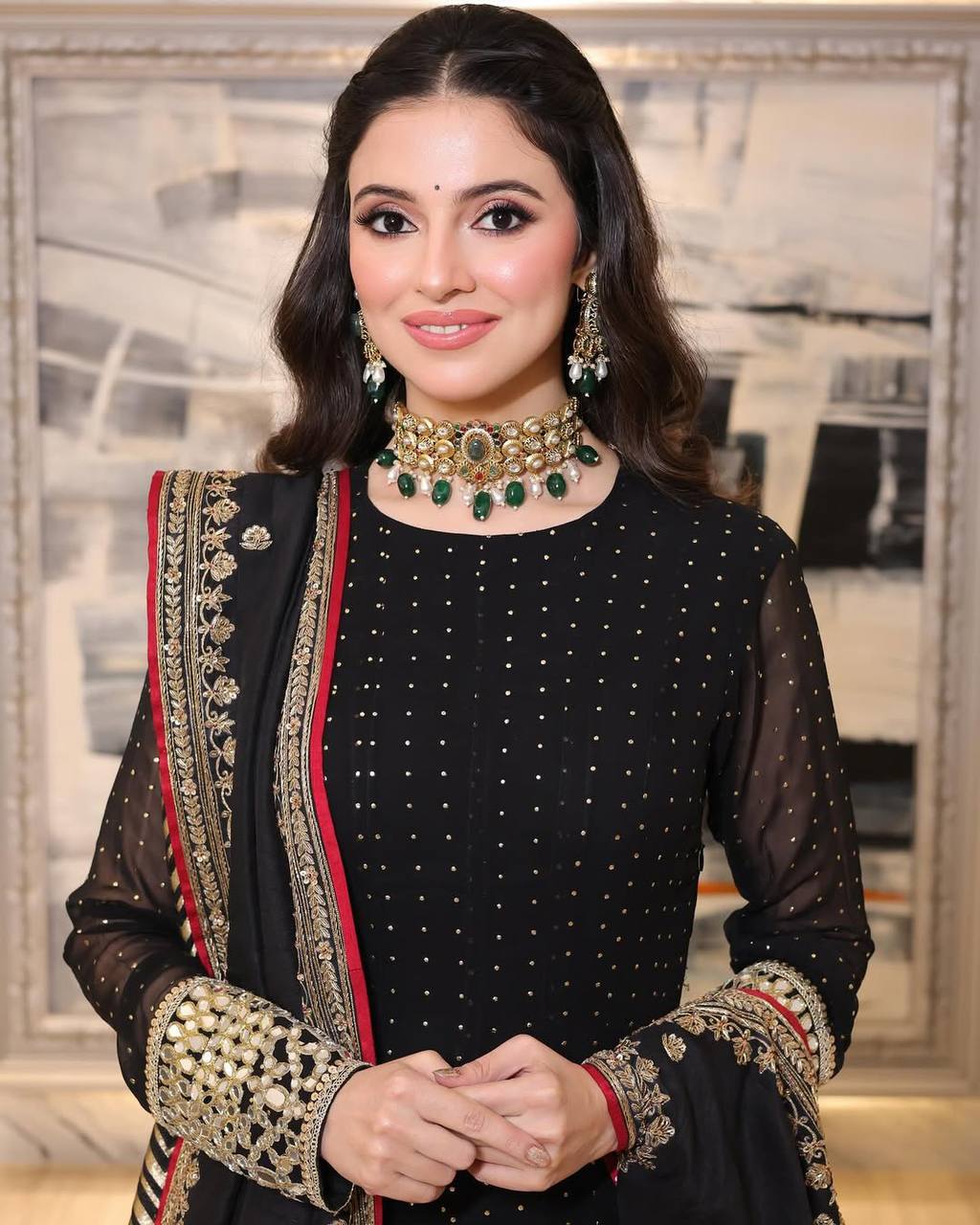 Black Embroidered Anarkali Suit Set with Zari Work for Women