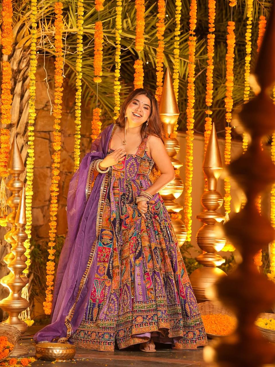 Multicolor Embroidered Crepe Maxi Suit Set for Festive Wear 2