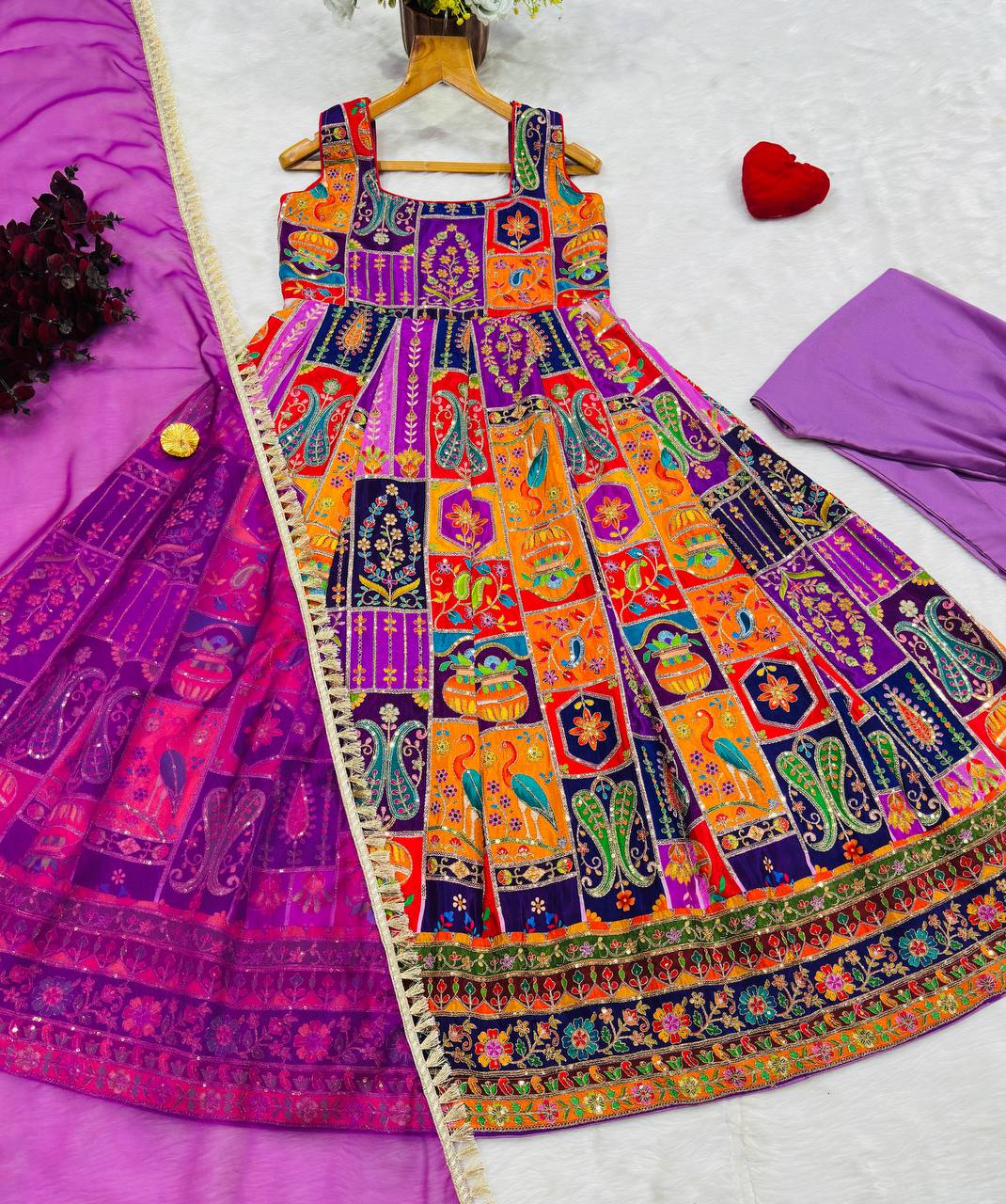 Multicolor Embroidered Crepe Maxi Suit Set for Festive Wear 2
