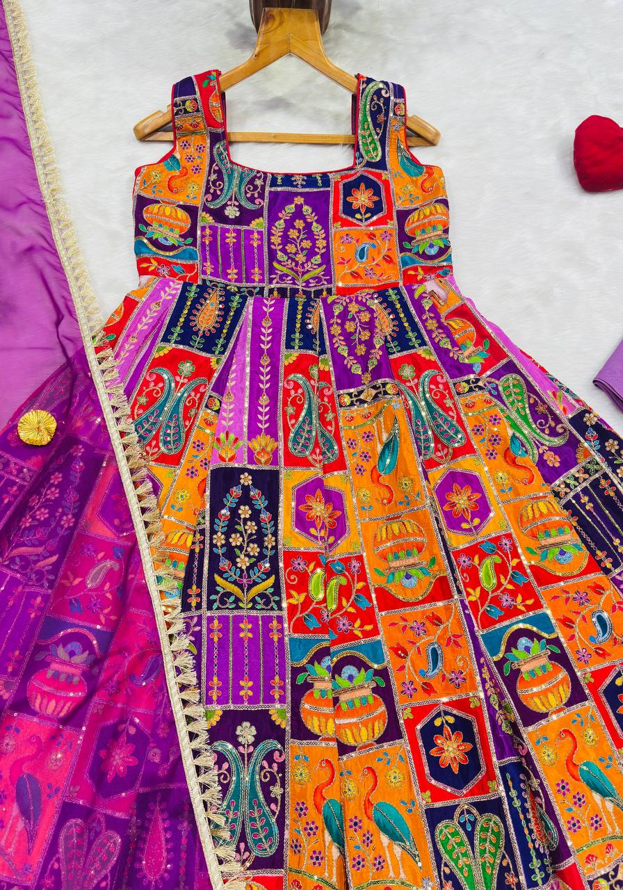 Multicolor Embroidered Crepe Maxi Suit Set for Festive Wear 2