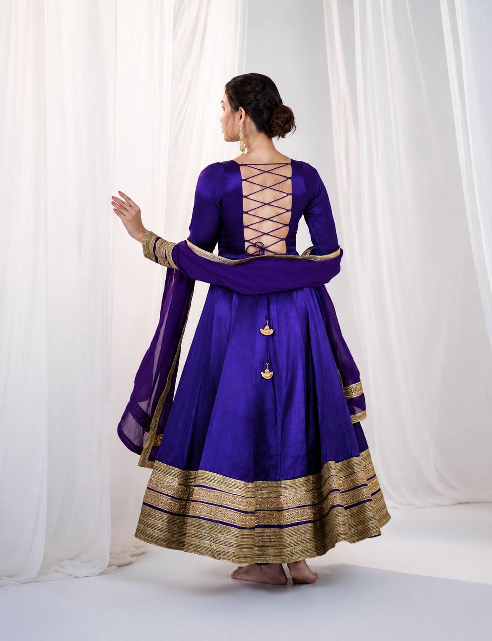 Purple Silk Anarkali Suit Set with Embroidery & Sequin Work for Women