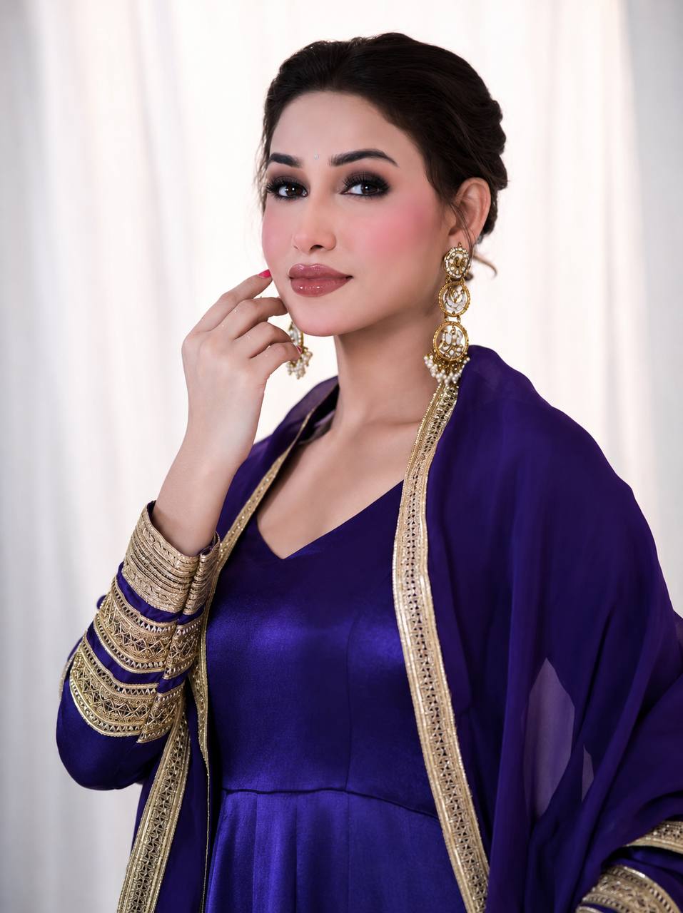 Purple Silk Anarkali Suit Set with Embroidery & Sequin Work for Women