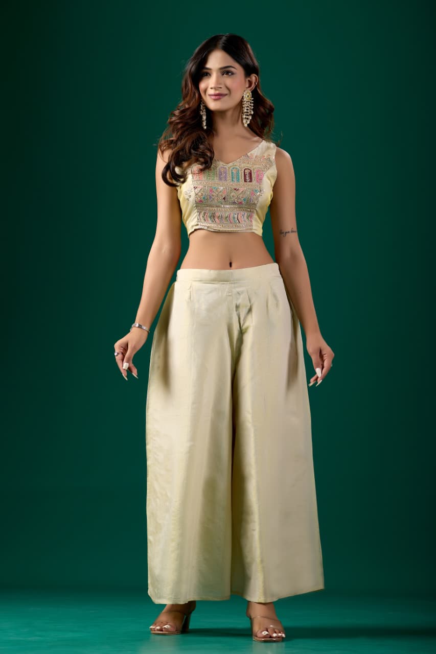 Women’s Embroidered Crop Top & Jacket Palazzo Set for Women