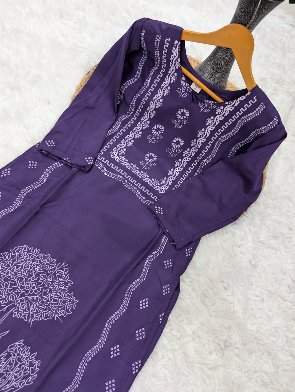 Purple Hand Printed Muslin Kurta Set Women for Women