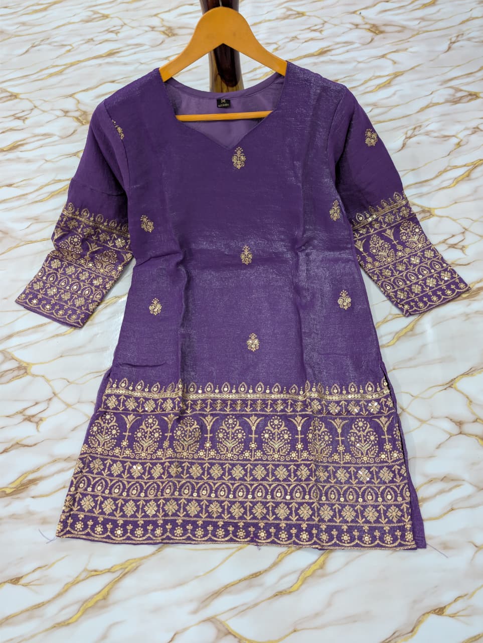 Purple Crunchy Silk Sarara Set with Cording Embroidery Work for Women