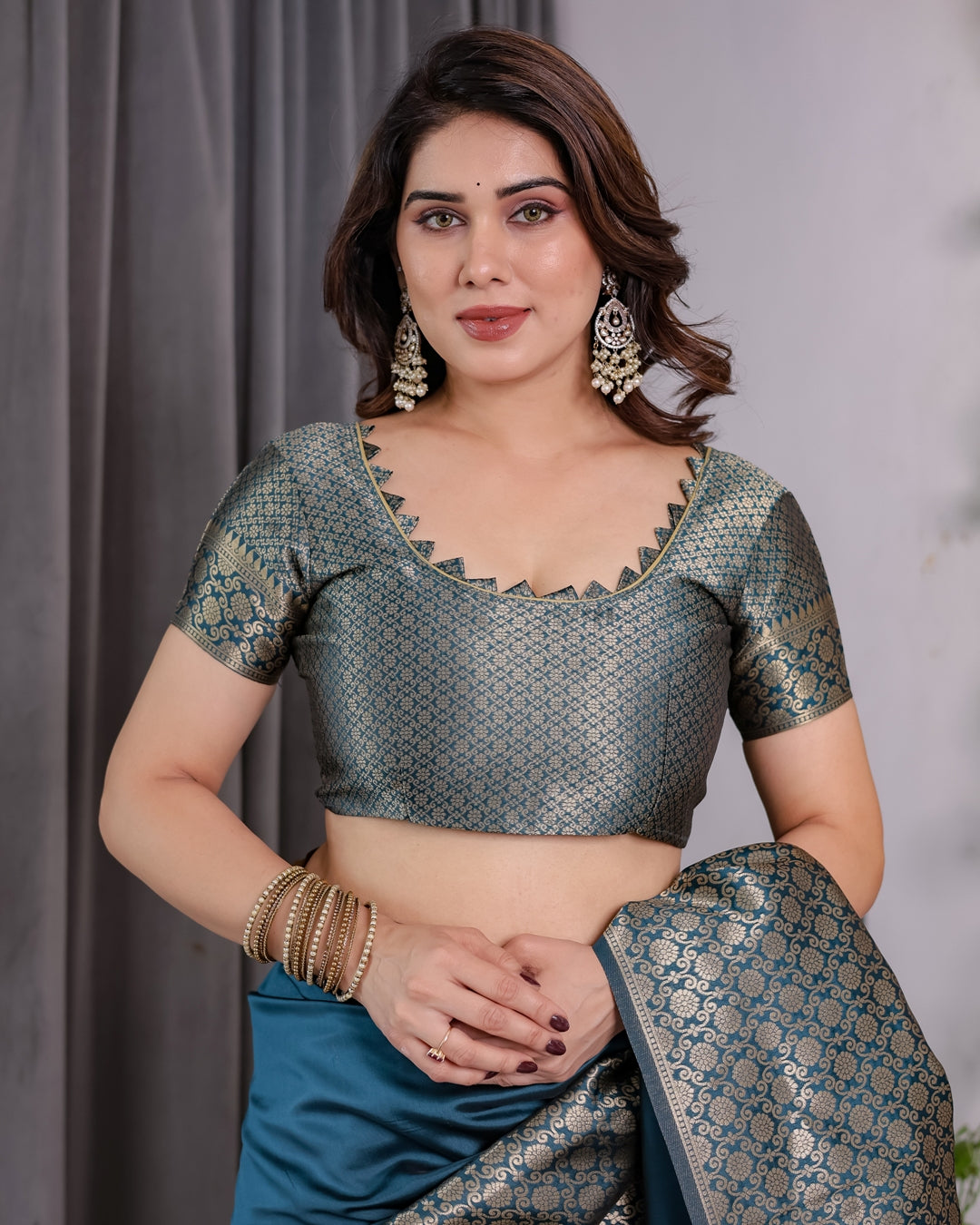 Teal Blue Banarasi Soft Silk Saree With Elegant Golden Zari for Women