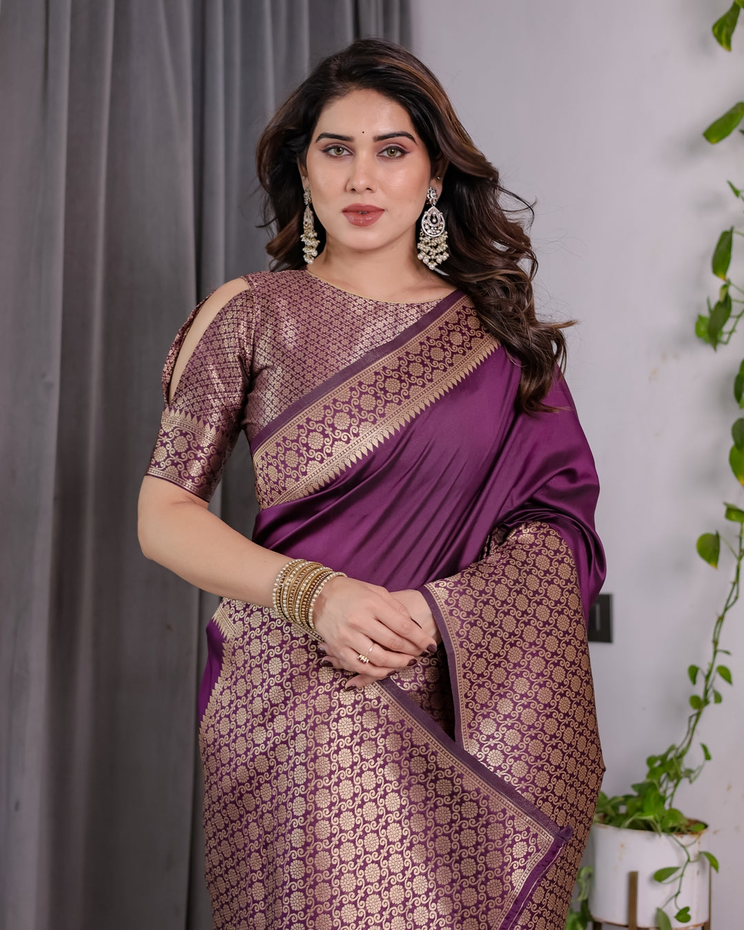 Royal Purple Banarasi Soft Silk Saree With Rich Zari Border for Women