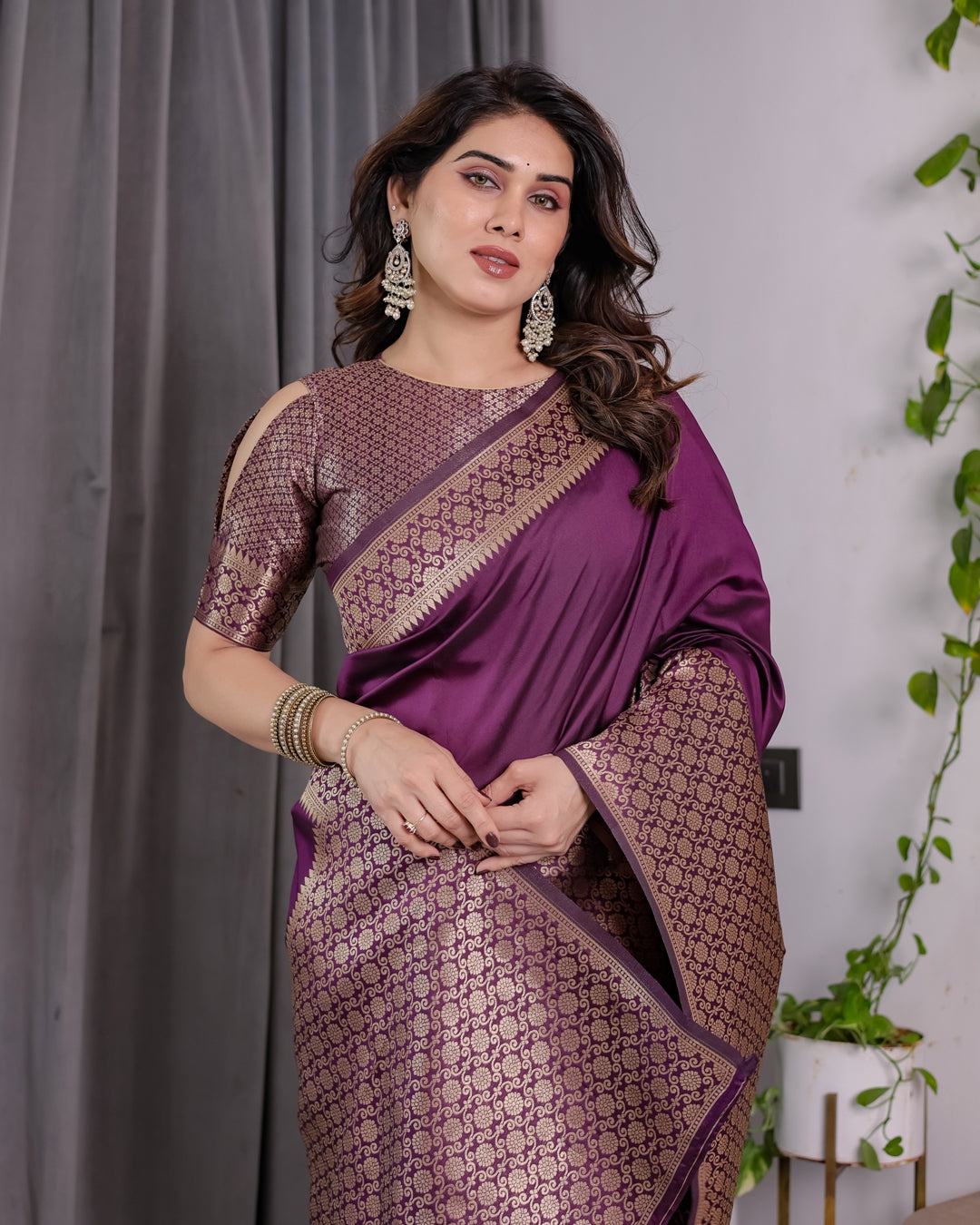 Royal Purple Banarasi Soft Silk Saree With Rich Zari Border for Women