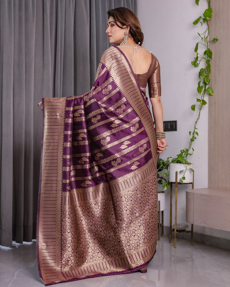 Royal Purple Banarasi Soft Silk Saree With Golden Zari Work for Women
