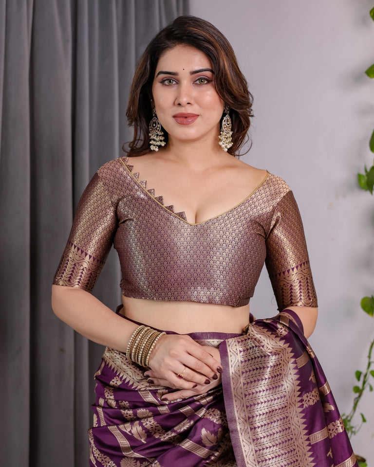 Royal Purple Banarasi Soft Silk Saree With Golden Zari Work for Women