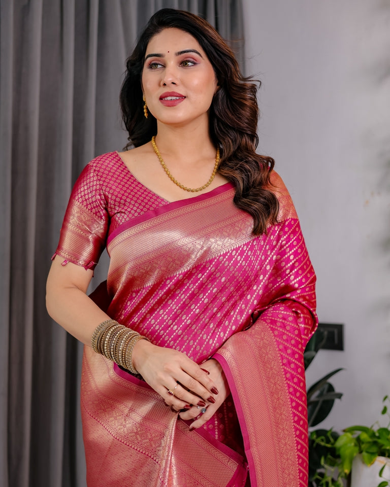 Magenta Banarasi Soft Silk Zari Saree for Women