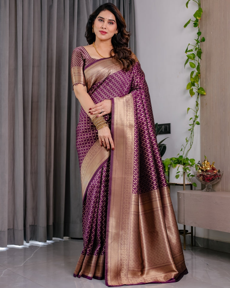 Purple Banarasi Soft Silk Zari Saree for Women