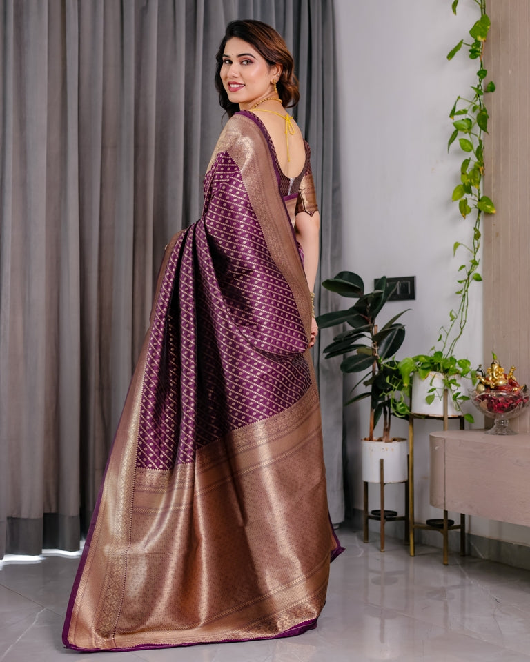 Purple Banarasi Soft Silk Zari Saree for Women