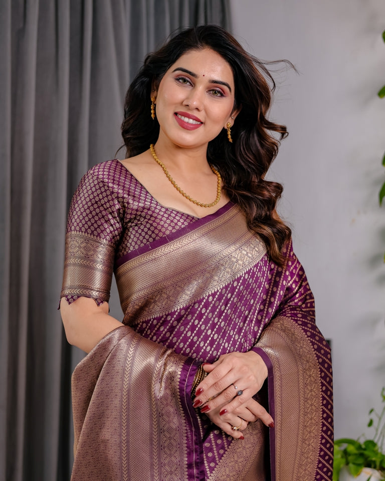 Purple Banarasi Soft Silk Zari Saree for Women