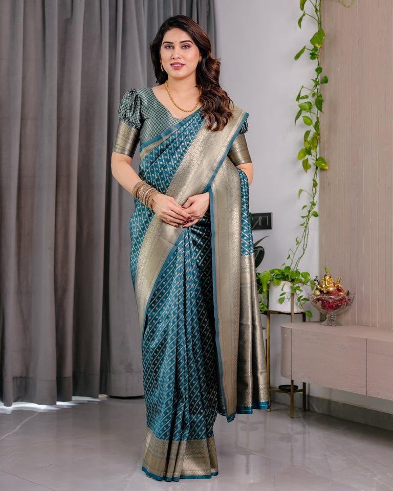 Teal Blue Banarasi Silk Zari Saree for Women