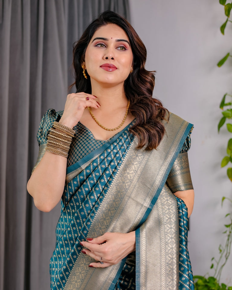 Teal Blue Banarasi Silk Zari Saree for Women