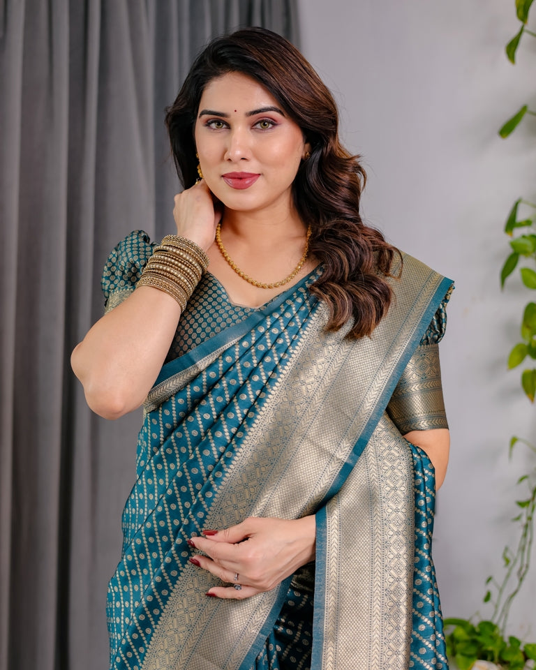 Teal Blue Banarasi Silk Zari Saree for Women