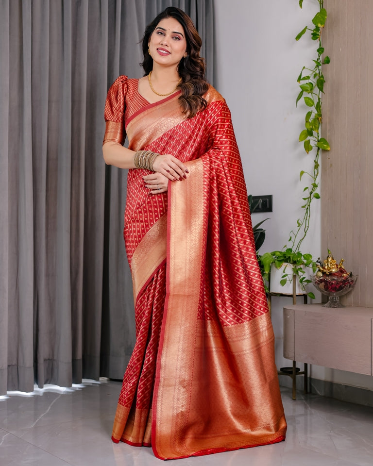 Red Banarasi Soft Silk Zari Saree for Women