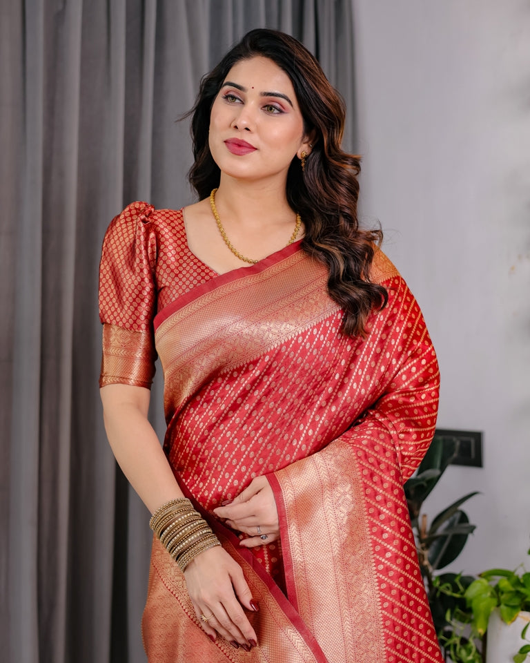 Red Banarasi Soft Silk Zari Saree for Women
