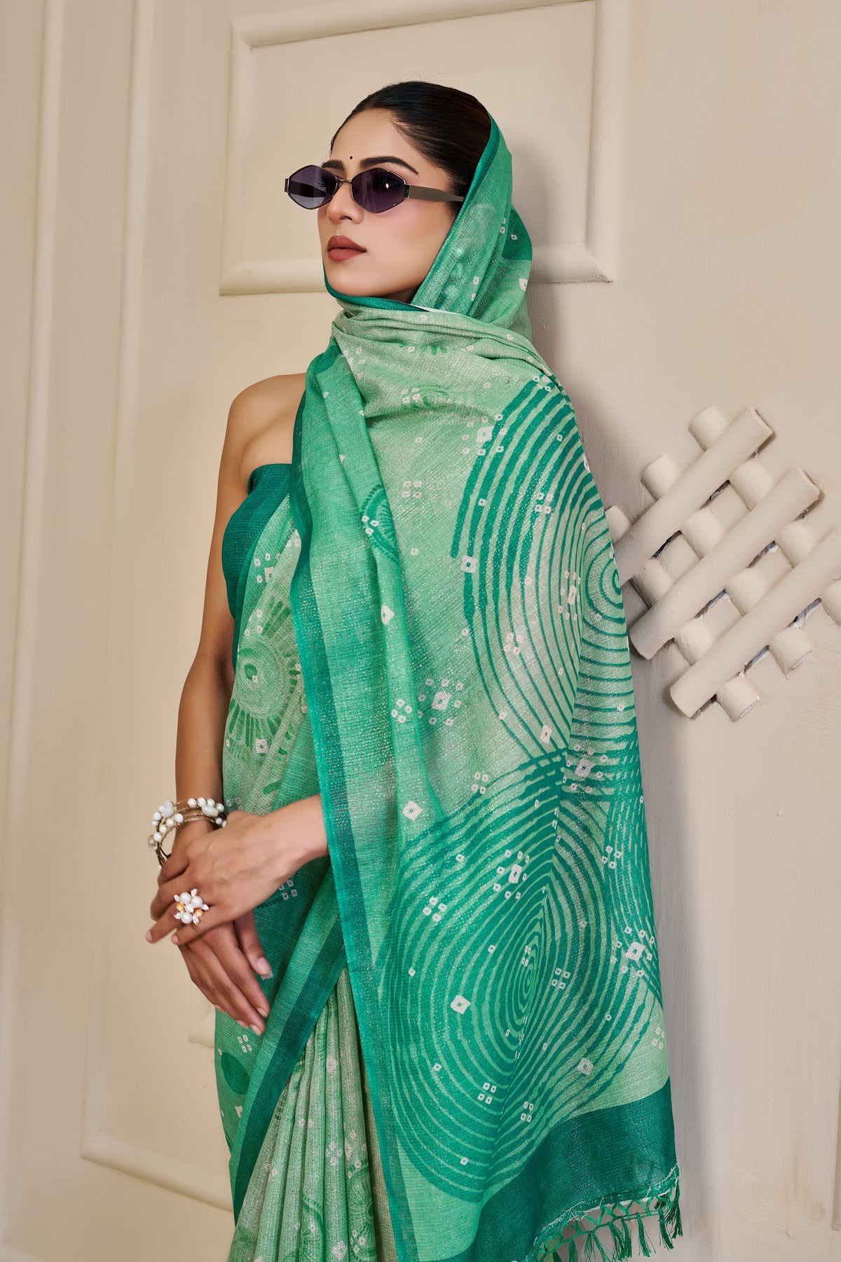 Sea Green Tissue Handloom Cotton Saree With Floral Patterns for Women