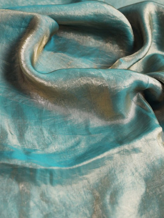 Teal Fandy Solid Saree With Blouse by 2 for Women