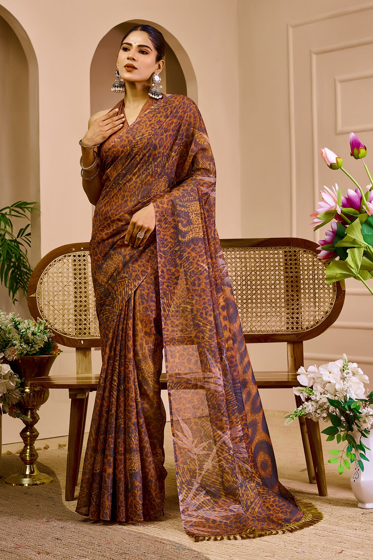 Floral Tissue Handloom Cotton Saree With Zari for Women