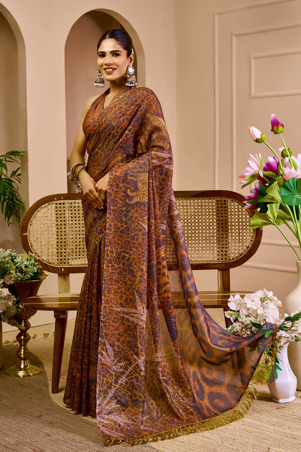 Floral Tissue Handloom Cotton Saree With Zari for Women