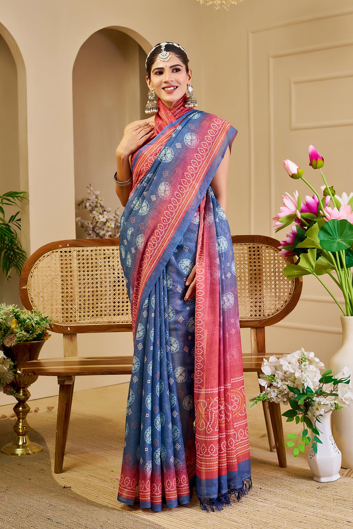 Blue Tissue Handloom Cotton Saree With Zari &