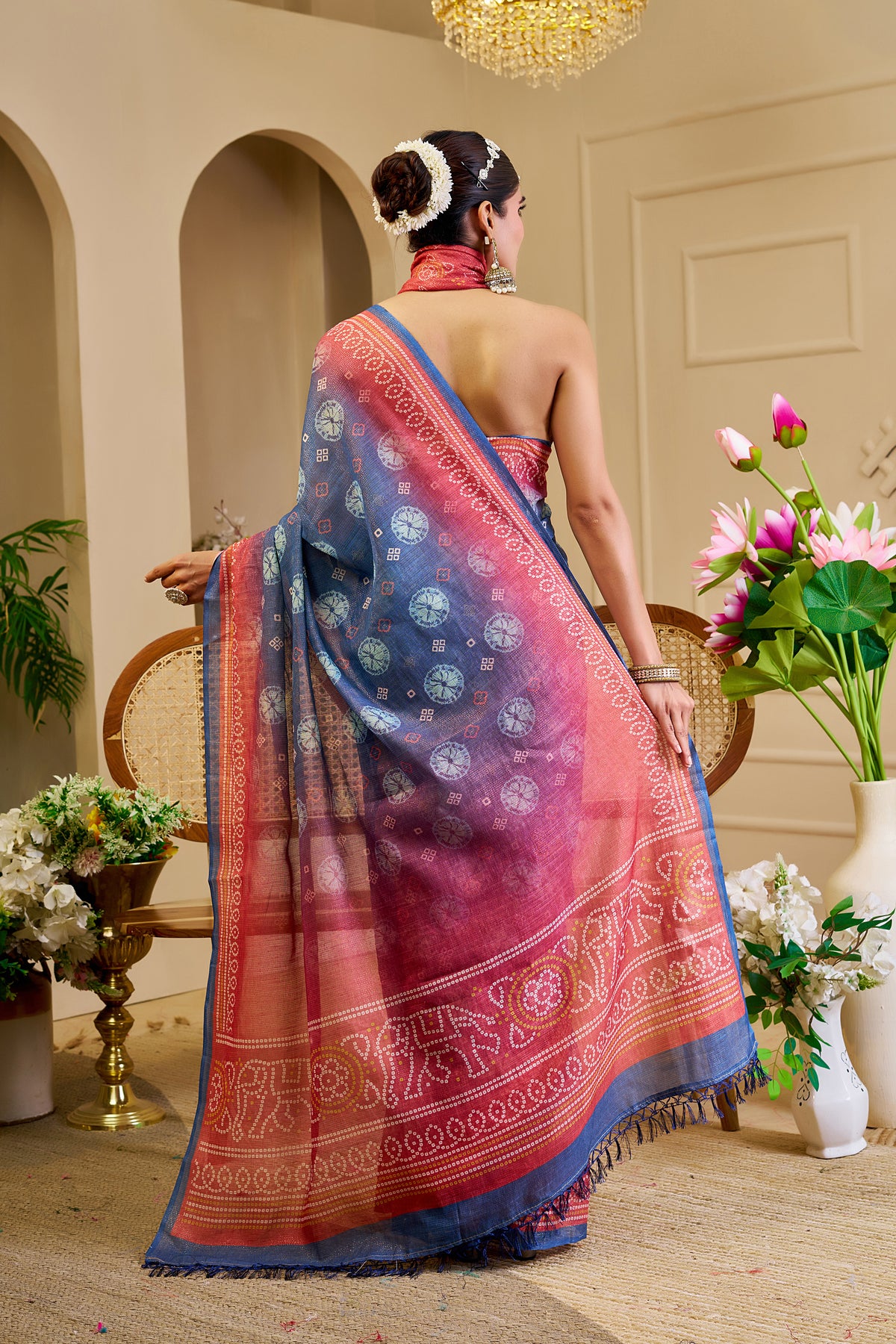 Blue Tissue Handloom Cotton Saree With Zari &
