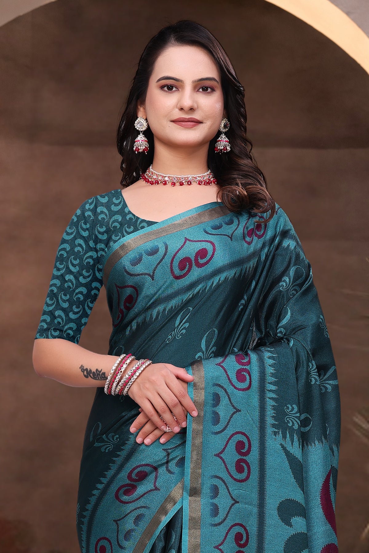 Teal Mal Cotton Woven Saree With Blouse Piece for Women