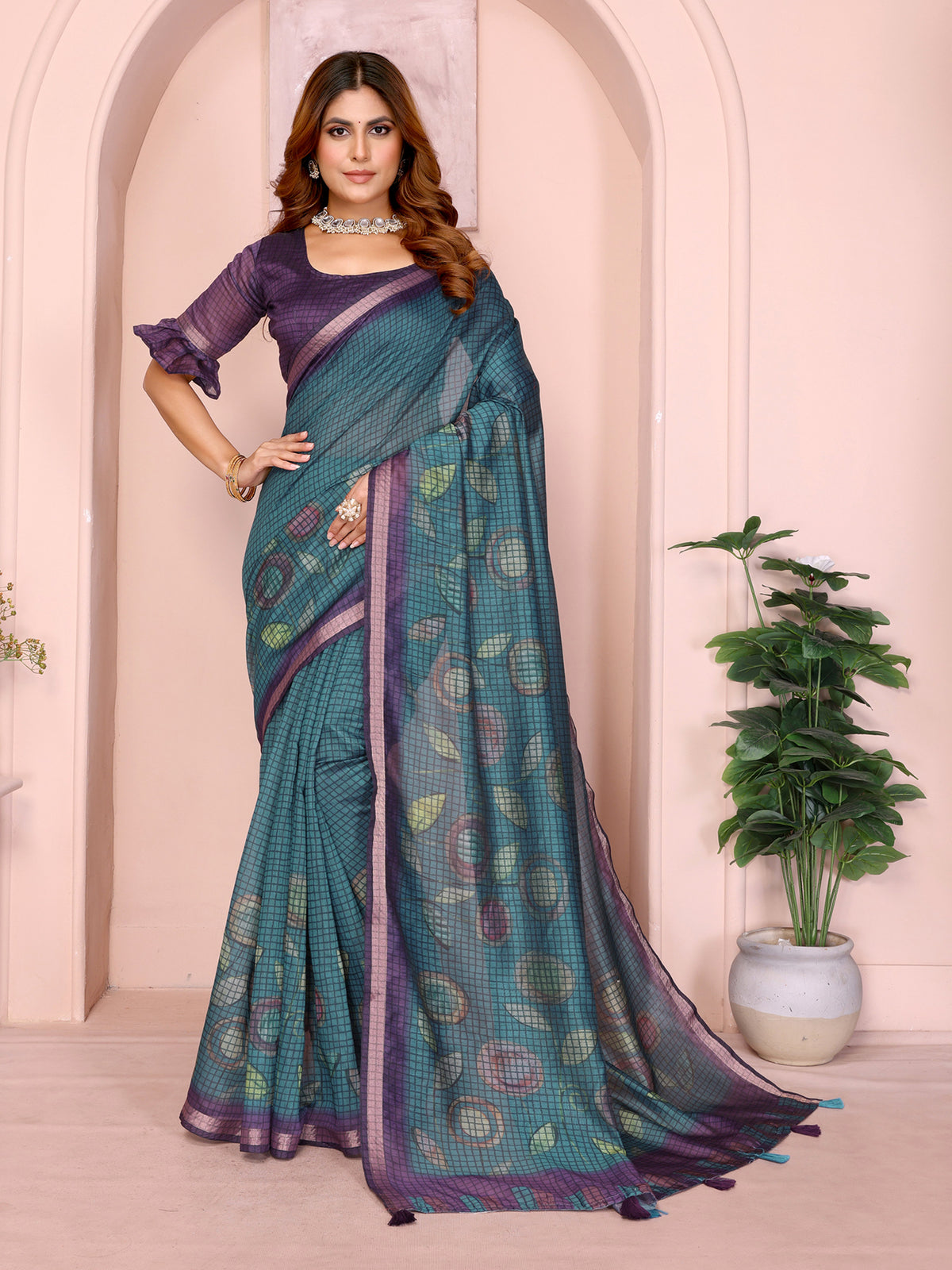 Black Chanderi Cotton Saree with Contemporary Checked Weave for Women