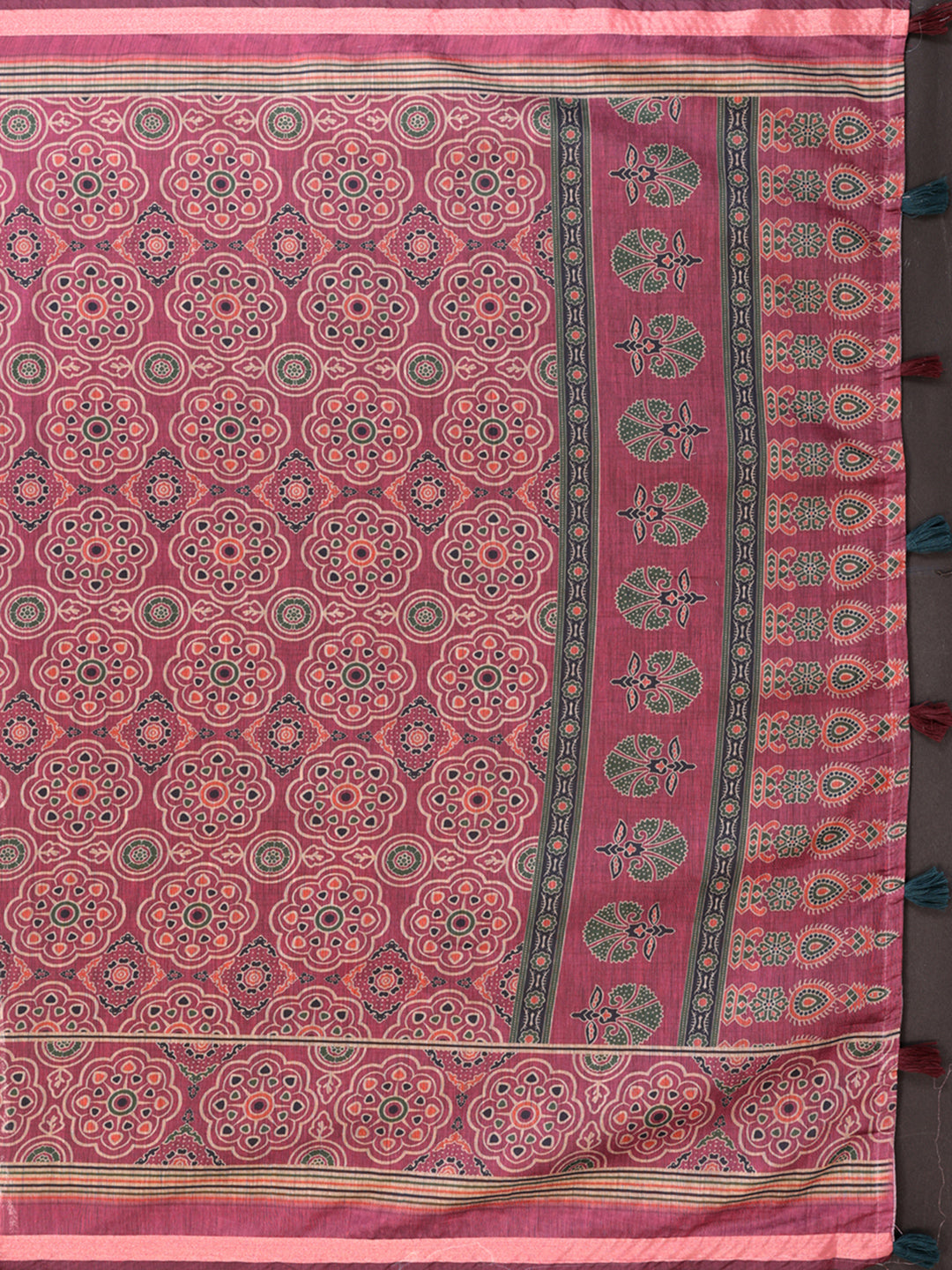Wine Pink Printed Chanderi Cotton Saree with Elegant Border for Women