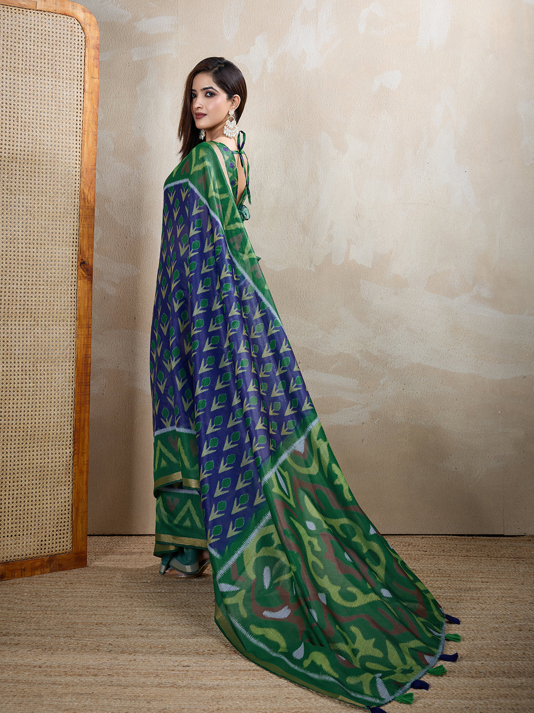 Royal Blue Chanderi Cotton Printed Saree for Women