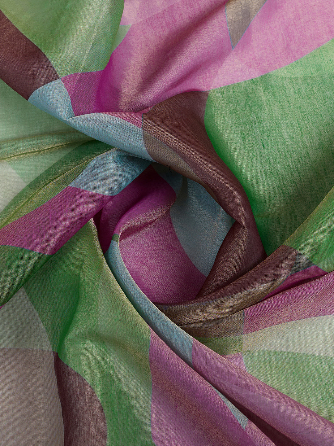 Green Pink Erode Cotton Abstract Saree with Artistic Border for Women