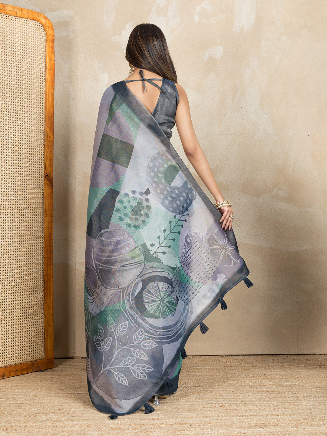 Teal Erode Cotton Floral Saree with Statement Printed Pallu for Women