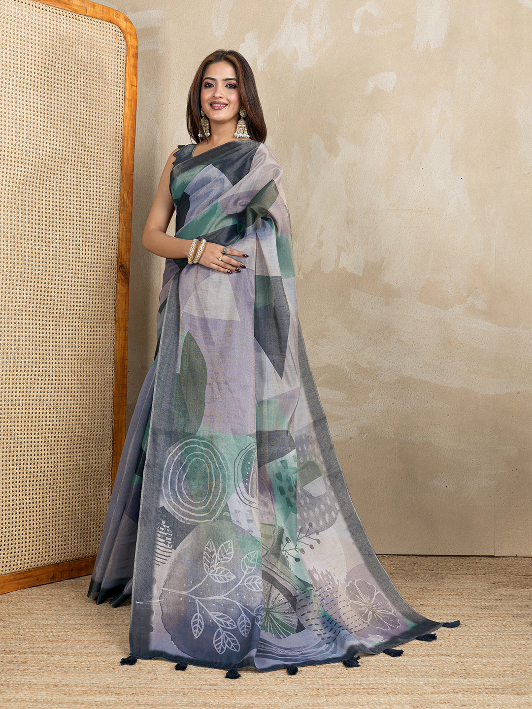 Teal Erode Cotton Floral Saree with Statement Printed Pallu for Women