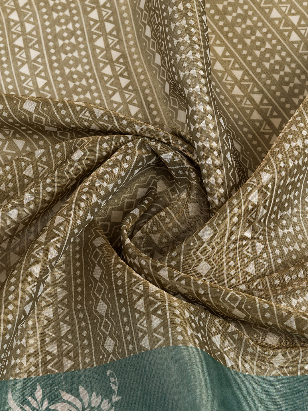 Olive Green Erode Cotton Geometric Floral Saree for Women