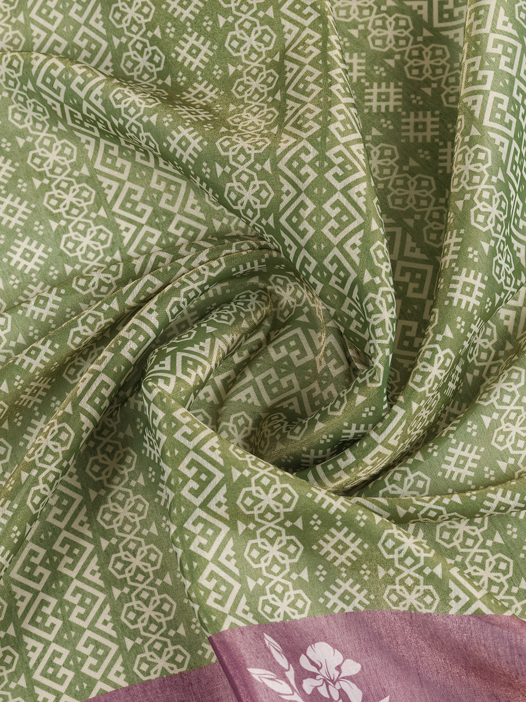 Olive Green Erode Cotton Saree with Mauve Floral Pallu Look for Women