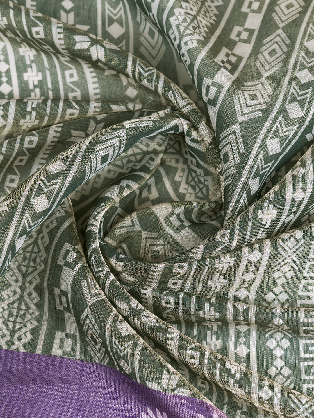 Olive Green Erode Cotton Saree with Purple Floral Pallu Set for Women