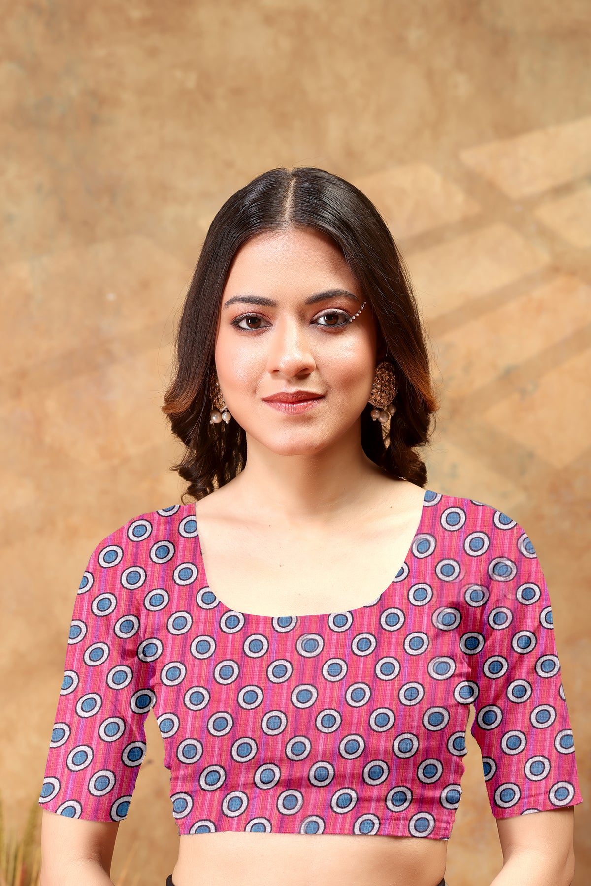 Blue Pink Floral Satin Saree with Printed Border and Blouse for Women