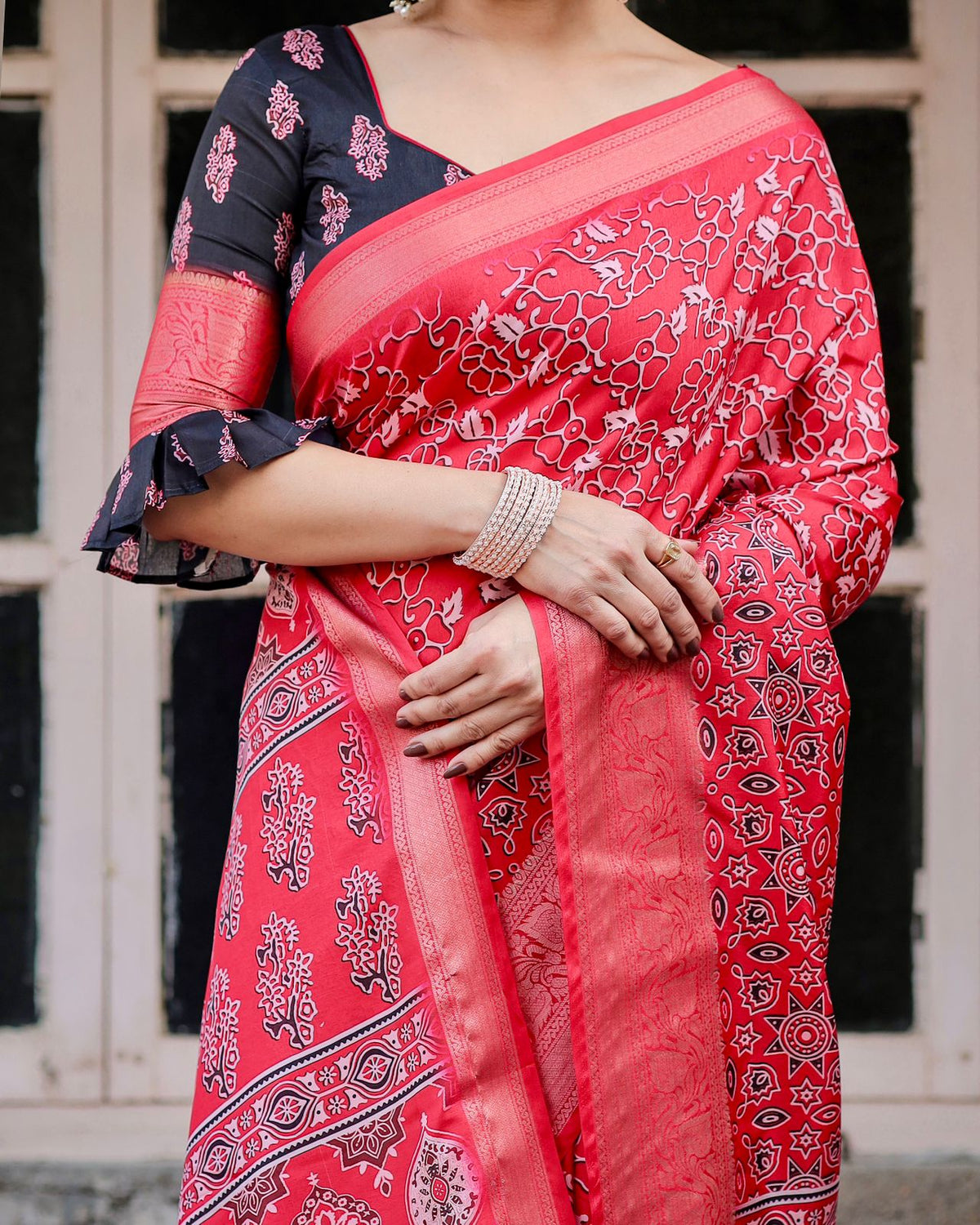Bold Ajrakh Banarasi Saree for Elegant Festive Styling for Women