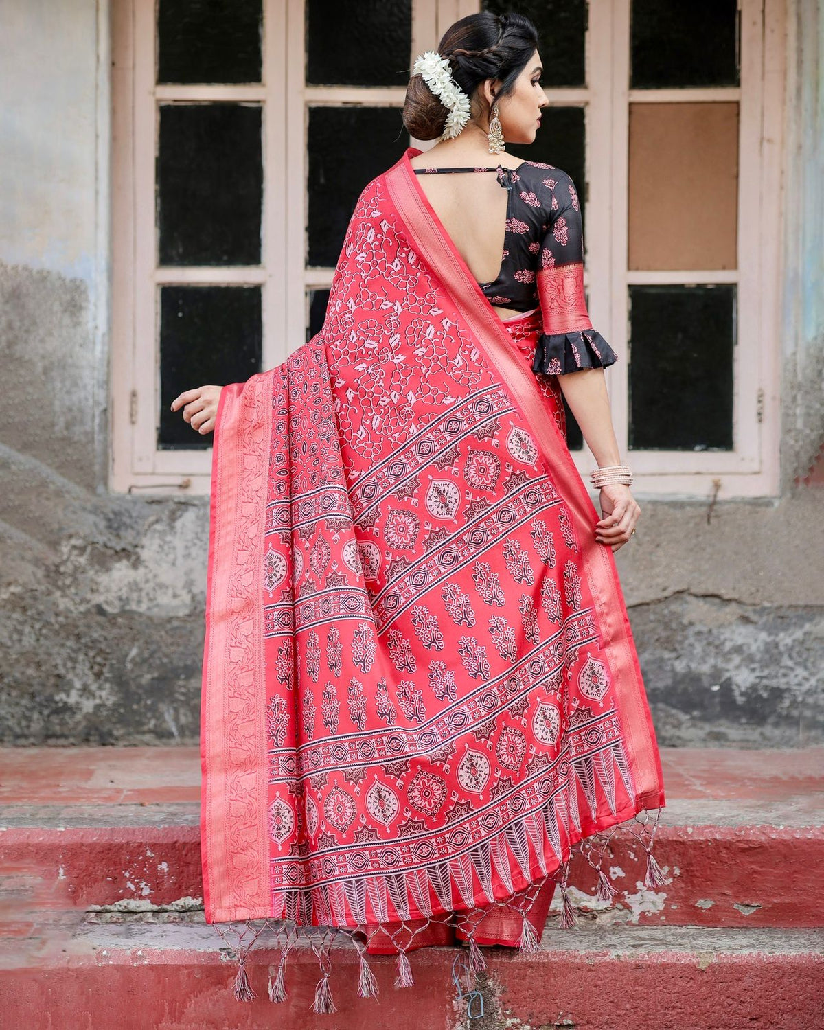 Bold Ajrakh Banarasi Saree for Elegant Festive Styling for Women