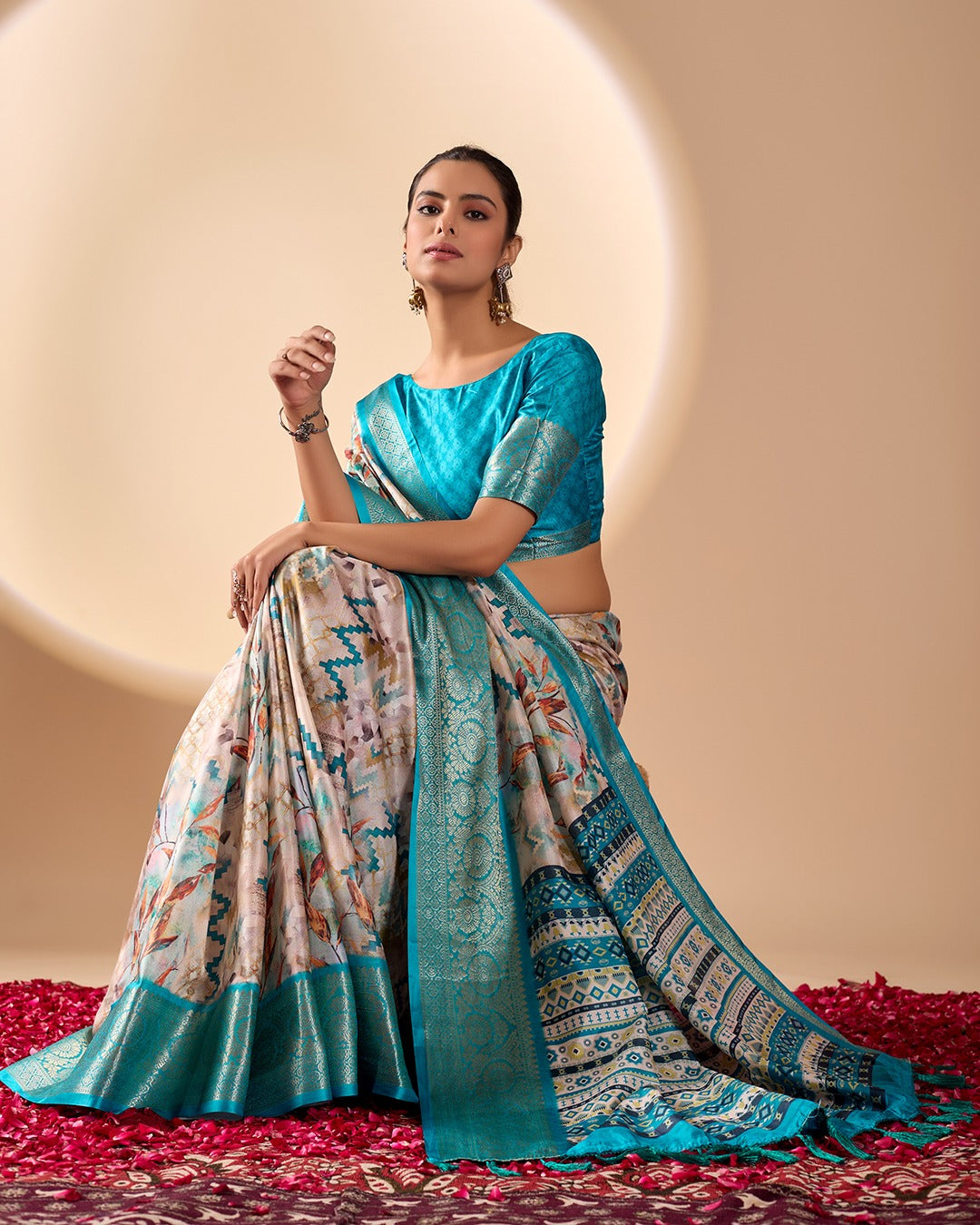 Aqua Lichi Silk Saree with Zari Woven Border for Women