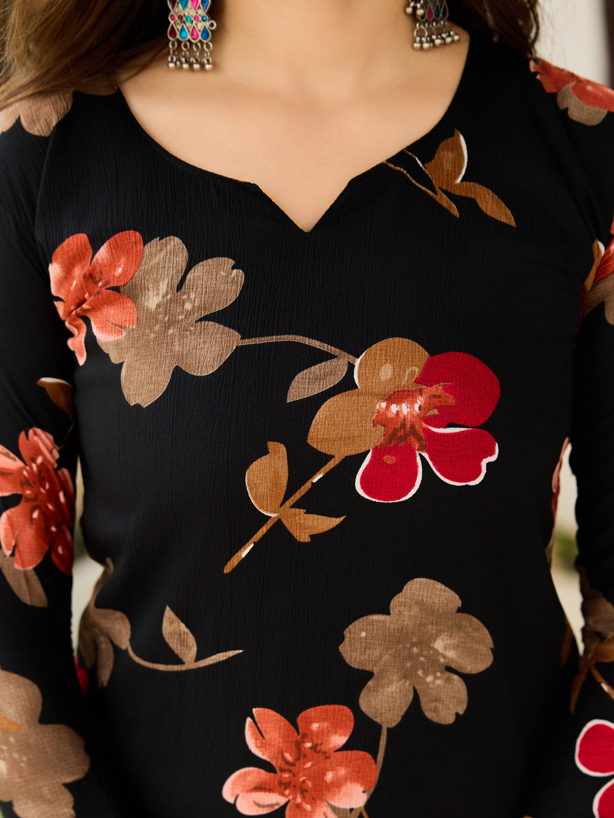 Black Floral Silk Blend Kurta Pant Dupatta Set Women for Women