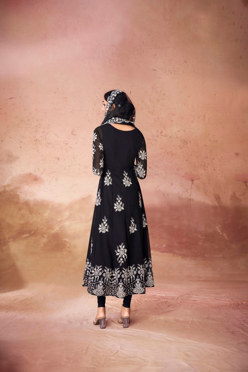 Black Anarkali Kurta Set With Georgette Pants for Women