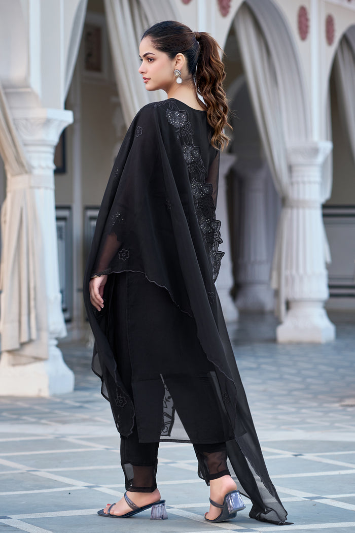 Elegant Black Georgette Kurta Pant Dupatta Set Women for Women