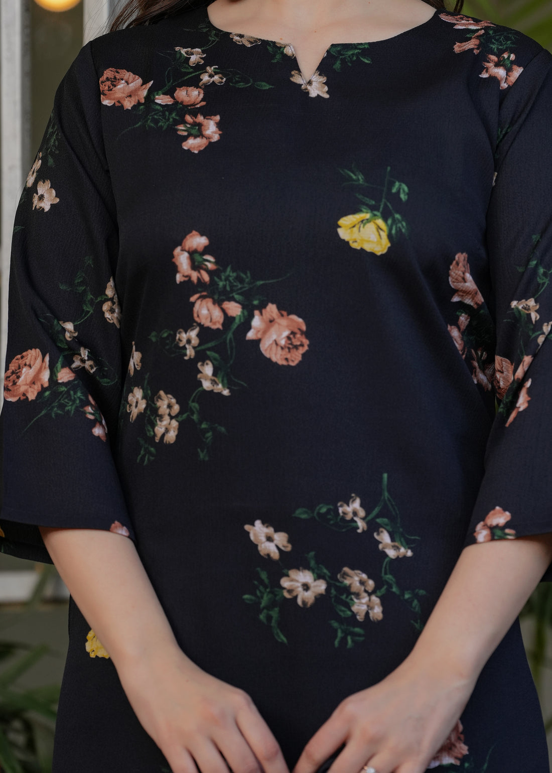Black Floral Printed Silk Blend Kurta Set with Dupatta for Women